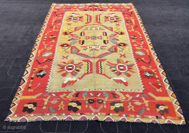 Handmade tribal rug Antique Vojvodina kilim from the Serbian Banat. Size 4’11” X 6’11” ft. Vintage boho area rug.
https://zubaidatribalrugs.etsy.com/listing/1871336332
Over 120 Years old           