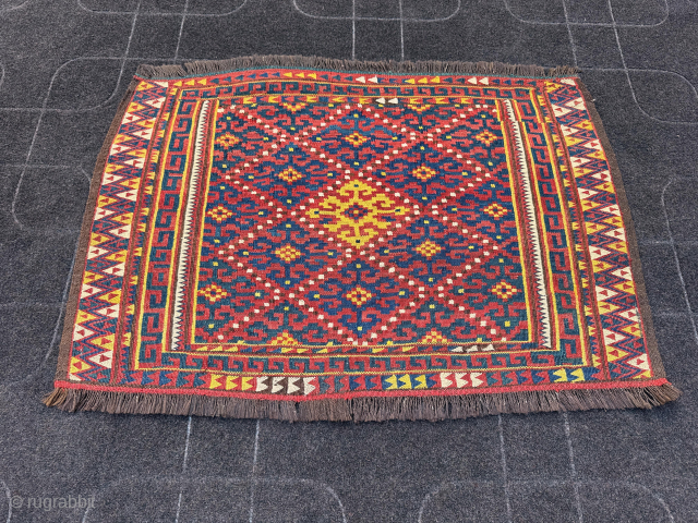 Excellent condition Uzbek Tatar Kilim Rug Hand Knotted over 80 Year old Size 67 Cm X 99 Cm Free Shipping
https://zubaidatribalrugs.etsy.com/listing/1900444329             