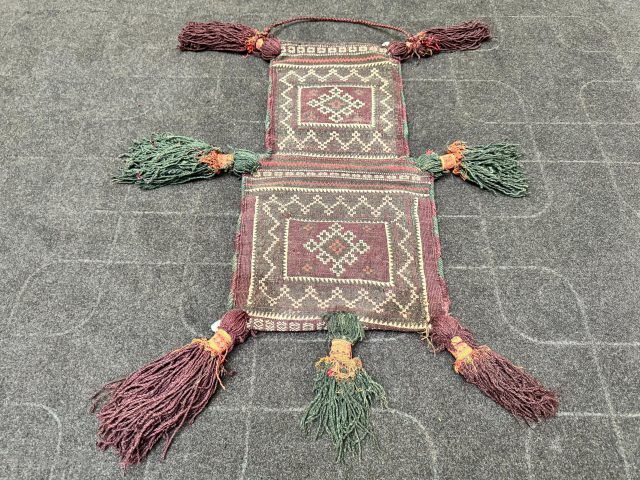 https://zubaidatribalrugs.etsy.com/listing/4411526156
Excellent Condition.Over 100 Years old.
Baloch Salt Kilim Bag.                         
