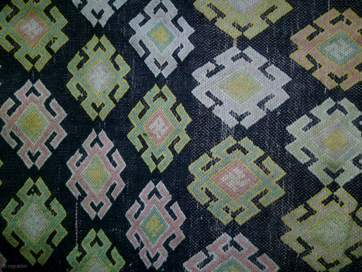 Chinese Stunning three paneled wedding blanket from the Tujia minority