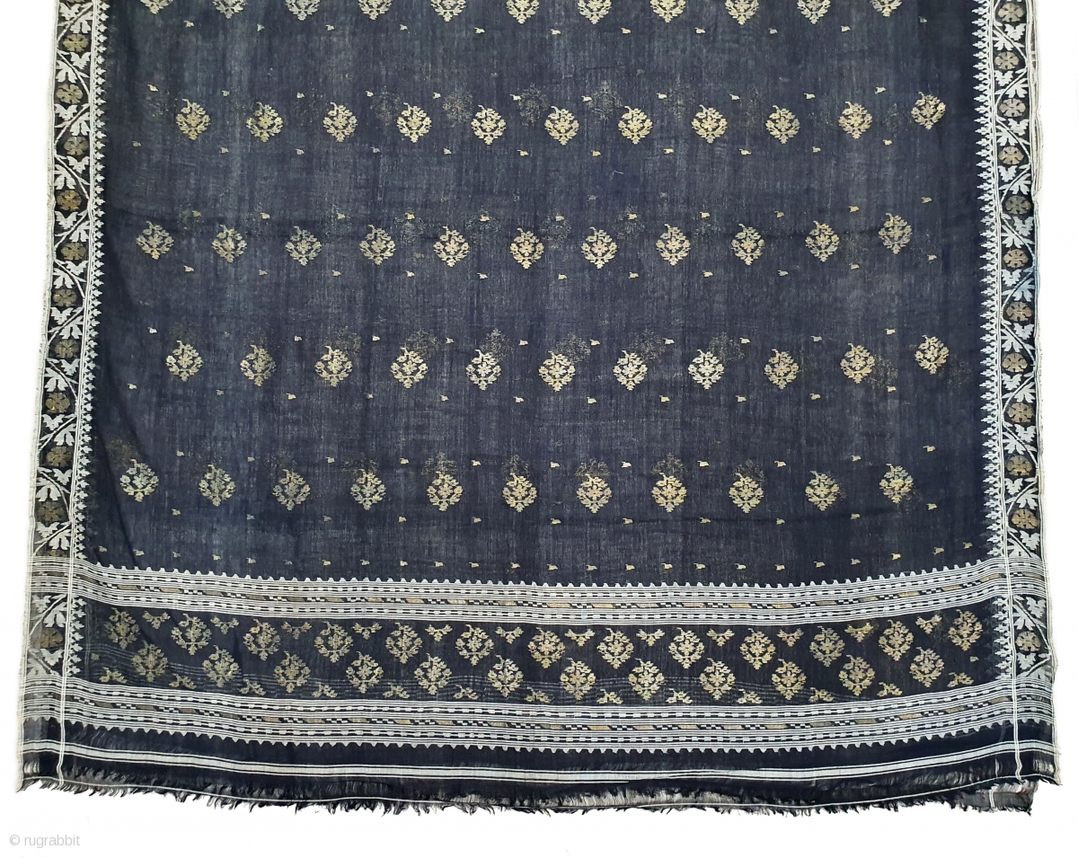 Nilambari Dhakai Jamdani Saree Indigo blue Natural Colour, Cotton with ...