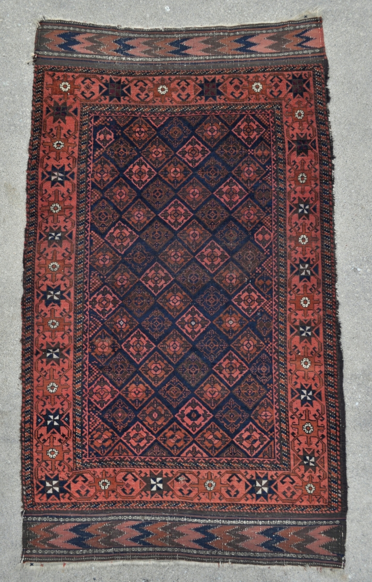 Antique Baluch rug with nice kilim ends, well drawn border and playful