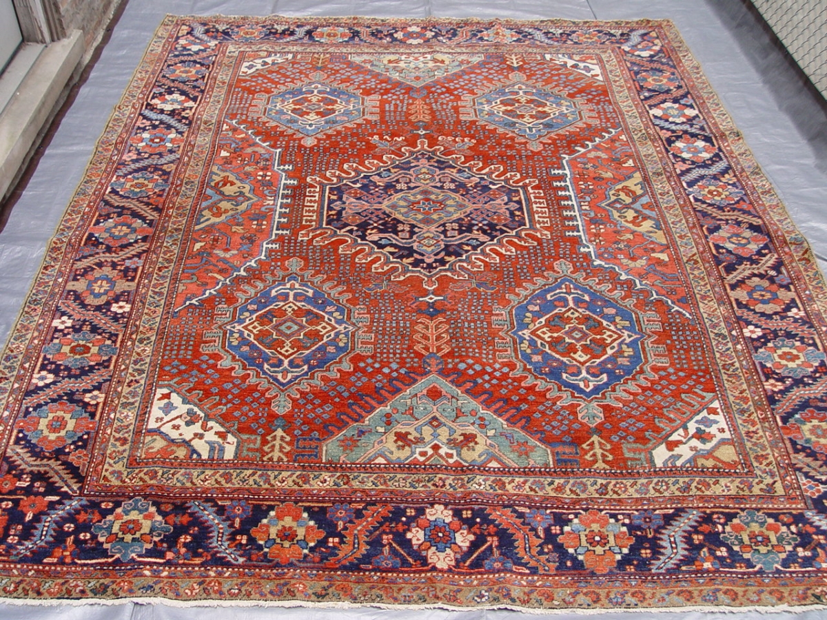 Antique Persian Serapi Heriz , size 9'4" x 11'9", no repairs, turn of