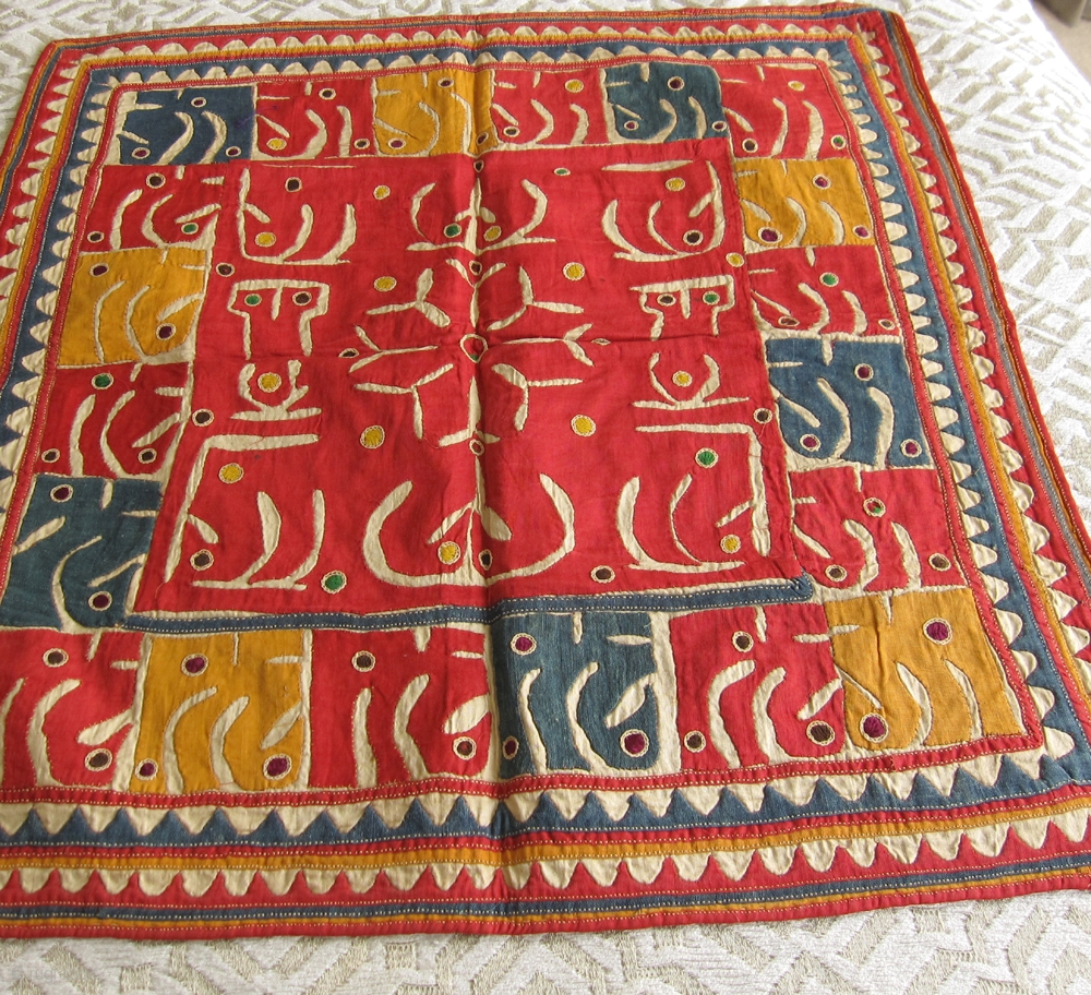 Antique folk art embroidered textiles from Gujarat, India. About 75 to 90  years old. Check out  for more details and  pricing.