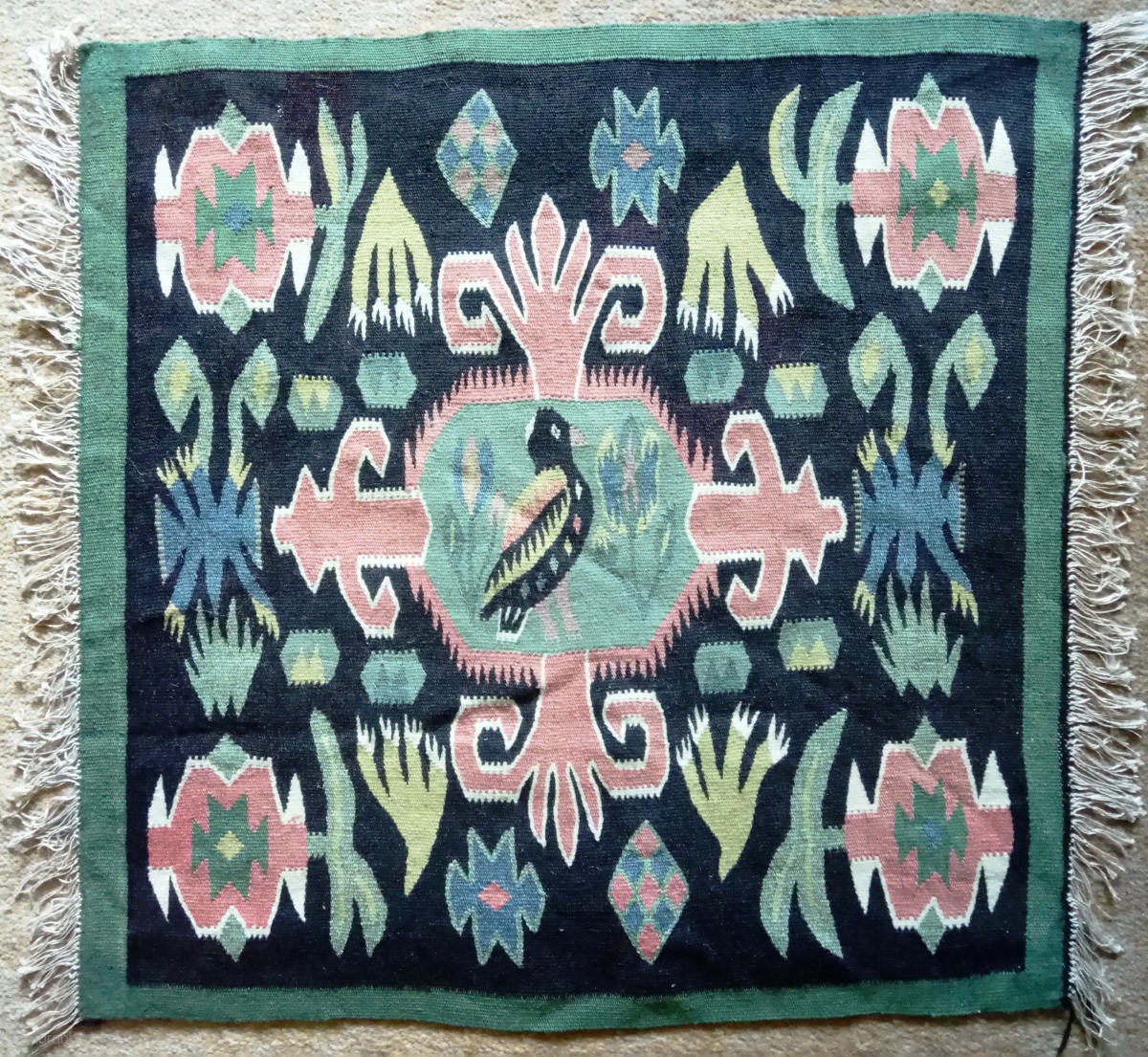 Antique Swedish kilim, no 350, size 59*59cm, pictorial design, wall