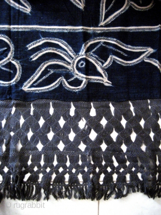 -'SHUI' MINORITY, GUIZHOU PROVINCE,S.W.CHINA,-WAX RESIST BATIK,INDIGO COTTON, CEREMONIAL WALL HANGING.- CIRCA 1950s.
                     