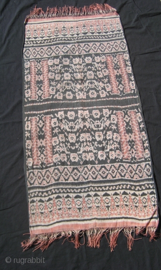 Shawl from Roti island in Eastern Indonesia. Bird and blossom motifs in the field. Soft patina, old colors. VGC. Circa Early 20th century.          