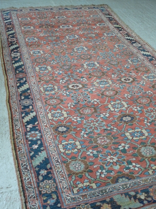Mina Khani Design Bidjar kellei, 19th century, 3.56m x 1.70m, 11'9" x 5'6". Very good colour, especially the terracotta background, yellows, light blues and abrashed green. Crisply drawn and well-spaced design. Woollen  ...