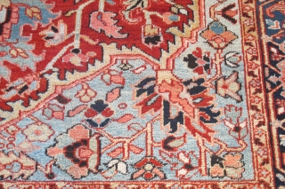 Pristine antique Heriz Carpet 3.48m x 2.30m. Fine weave, wonderful colours and beautifully drawn. The condition is excellent.               