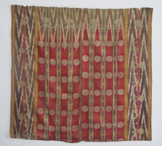 Rare Russian Silver Brocaded Silk Ikat Kavanat, 1.10m x 1.17m ( 3ft 7 inches x 3ft 9 inches). This beauty dates to around 1800 and was probably part of a wedding shawl  ...