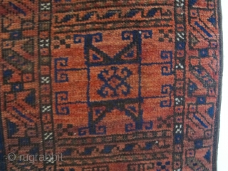 Antique Belouch carpet, 2.77m x 1.76m including the kilim ends. Archaic with a great border.                  