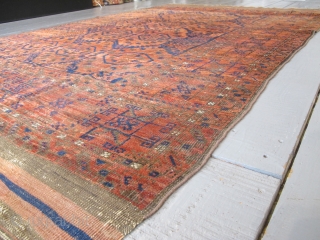 Antique Belouch carpet, 2.77m x 1.76m including the kilim ends. Archaic with a great border.                  