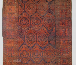 Antique Belouch carpet, 2.77m x 1.76m including the kilim ends. Archaic with a great border.                  