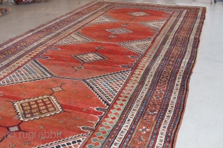 Highly dramatic 19th century Sarab Hall Carpet 5.44m x 2.55m (17'11" x 8'4") Edible colours. Combines a wonderful overall composition with numerous interesting elements. This is a very happy carpet!   