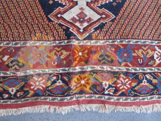 Here is a really beautiful 19th century Afshar rug, 1.67m x 1.31m (5' 5 inches x 4' 3 inches), several old repairs and other damage. Areas of good pile and ends intact.  ...