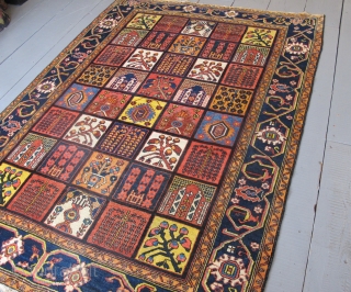 Baktiar Rug with Heshti design, 2.04m x 1.54m, Circa 1890. All natural dyes, good variety to the panels and a very attractive border. This is a very happy rug. Excellent condition.  