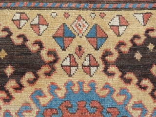 Rare Borjalou Kazak rug, 196cm x 135cm (6'5" x 4'4", circa 1875. An exceptional example. Typical use of repeating hooked lozenges, but filled with very unusual scattered kites! Lovely palette with a  ...