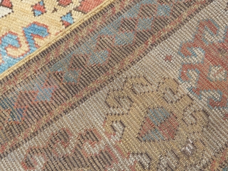 Rare Borjalou Kazak rug, 196cm x 135cm (6'5" x 4'4", circa 1875. An exceptional example. Typical use of repeating hooked lozenges, but filled with very unusual scattered kites! Lovely palette with a  ...