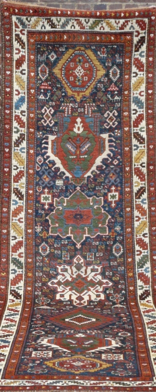 Rare Shahsavan Long Rug, 3.40m x 1.03m (11'2" x 3'5"), circa 1880. Dated with inscription. This is a very nice example. Woven on wool foundation with great velvety wool pile and wonderful  ...