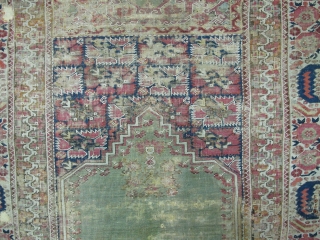 18th century Giordes Prayer Rug, 1.90m x 1.31m, a noble rug with a striking border. In honest condition.               