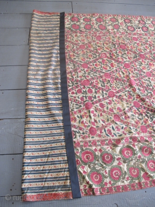 An Uratube Suzani, circa 1850, 2.32m x 1.84m (7'8" x 6'), wonderful colours. Beautiful lattice design. Very good condition. Please contact me for further details.        