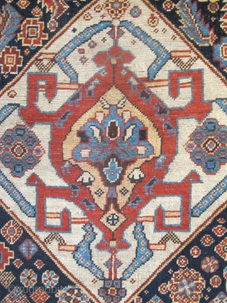 Here is a very beautiful 19th century Qashqai rug 2.24m x 1.30m. Great details, lovely colours, full of wonderful imagery. The condition is very good. Original selvages, good even pile.   