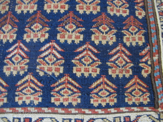 Shahsavan Soumac Bagface, Circa 1800, 52cm x 56cm (2'7" x 2'8"). All natural dyes, very jewel-like.                 