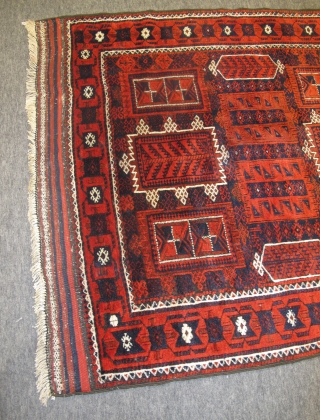 Timuri Belouch Rug, 19th century 1.94m x 1.23m including flatweave ends. Very interesting elements, including a great border. Lustrous wool, wonderful dyes, retains its original ends. Some minor moth damage and repaired  ...