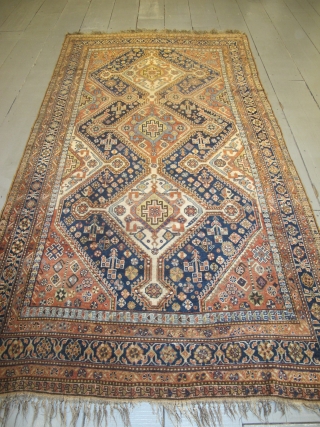 19th century Qashqai Rug, 2.83m x 1.56m (9'3" x 5'2") very soft wool, beautiful colours and in excellent original condition.             