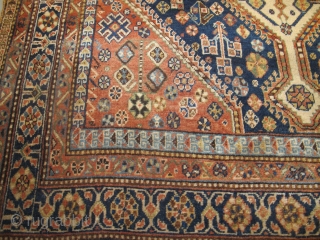 19th century Qashqai Rug, 2.83m x 1.56m (9'3" x 5'2") very soft wool, beautiful colours and in excellent original condition.             