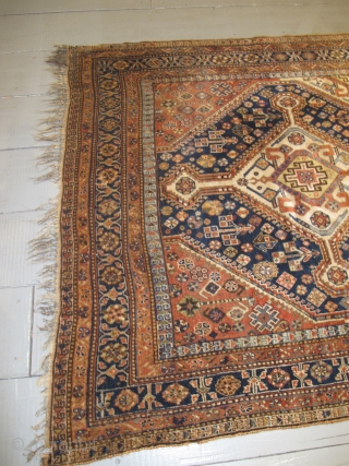 19th century Qashqai Rug, 2.83m x 1.56m (9'3" x 5'2") very soft wool, beautiful colours and in excellent original condition.             