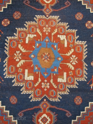 Antique Afshar Rug 1.60m x 1.36m (5'3" x 4'6"), beautiful colours and archaic features. Generally very good condition, with some minor corrosion in the blue field.       