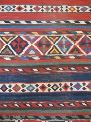 Fine 19th century Caucasian Kilim with very happy colours, 2.85m x 1.49m (9'3" x 4'11").                  