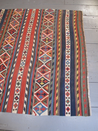 Fine 19th century Caucasian Kilim with very happy colours, 2.85m x 1.49m (9'3" x 4'11").                  