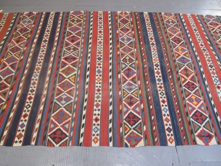 Fine 19th century Caucasian Kilim with very happy colours, 2.85m x 1.49m (9'3" x 4'11").                  