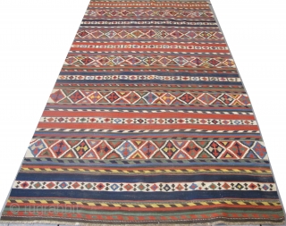 Fine 19th century Caucasian Kilim with very happy colours, 2.85m x 1.49m (9'3" x 4'11").                  