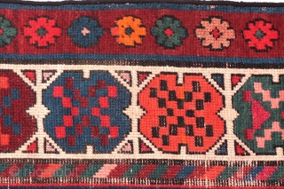 Kazak rug, late 19th century/early 20th century, 254 x 117 cm (100” x 46”)

Kazak Lenkoran, showing characteristic “cross” motifs, saturated and nice colors.
Condition: low pile all around, some foundations, old small repairs,  ...