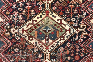 Qashqai rug, early 20th century, 218 x 120 cm (86” x 47”)
South Persia Tribal

A classic three medallion design, but with the addition of smaller medallions on the axis. The larger ones feature  ...