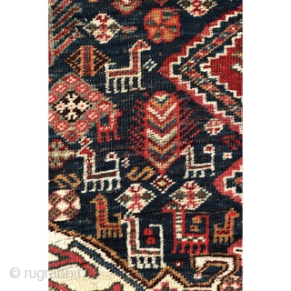 Qashqai rug, early 20th century, 218 x 120 cm (86” x 47”)
South Persia Tribal

A classic three medallion design, but with the addition of smaller medallions on the axis. The larger ones feature  ...