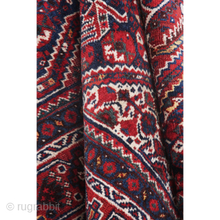 Qashqai rug, first quarter 20th century, 280 x 220 cm (111” x 86,5”)

The four medallions feature the “Qashqai Emblem”. The midnight blue field shows the classic array of stylized birds with different  ...