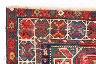 Kazak rug, late 19th century/early 20th century, 254 x 117 cm (100” x 46”)

Kazak Lenkoran, showing characteristic “cross” motifs, saturated and nice colors.
Condition: low pile all around, some foundations, old small repairs,  ...