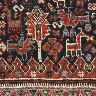 Antique Khamseh rug, Arab tribe, early 20Th century. 
303 x 189cm ( 119”x 74,5”)
South Persia Tribal

An imposing classic three medallions piece, formerly part of The Kosow Collection, the most important private collection  ...