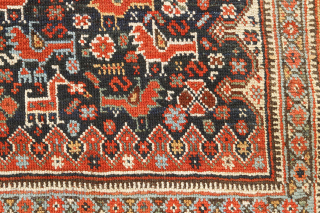 Antique Khamseh rug, Arab tribe, early 20Th century. 
303 x 189cm ( 119”x 74,5”)
South Persia Tribal

An imposing classic three medallions piece, formerly part of The Kosow Collection, the most important private collection  ...