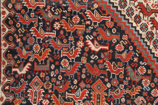 Antique Khamseh rug, Arab tribe, early 20Th century. 
303 x 189cm ( 119”x 74,5”)
South Persia Tribal

An imposing classic three medallions piece, formerly part of The Kosow Collection, the most important private collection  ...