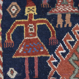 Antique Caucasian Gendje Rug With Persons, late 19th century
319 cm x 114 cm
An extraordinary rare, charming, collectible and decorative tribal antique rug from Gendje, in the Central Caucasus. It transmits a festive ...
