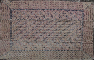 Zhuang Wedding Blanket: Excellent, circa 1950s, 3 paneled weaving from the Zhuang ethnic group in Guangxi Zhuang, Southern China. The body is woven from very fine handmade cotton thread while the weft  ...