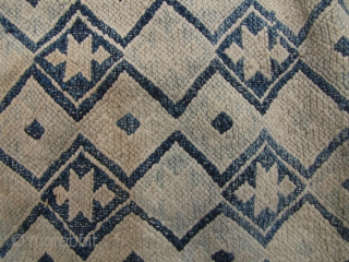 Antique cotton blanket section, from the Chinese Tujia minority, circa late 19th/early20th century. All hand spun threads with heavy weave and undyed white background and two shades of indigo geometric pattern. No  ...