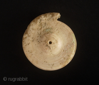 Fine and rare large conch shell pendant from Central Thailand Bronze Age, Ban Chiang or Lopburi cultures circa 300-500 CE. Superb condition with minimal calcification- may still be worn! Included is a  ...