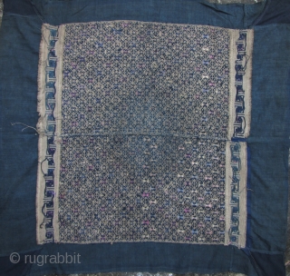 Miao Blanket: Good early 20 the century Miao wedding blanket from the Antai area, Guangxi Zhuang, China. The base is made from all handspun cotton with silk and cotton warp embroidered   ...