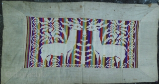 Southeast Asia: Good embroidered old textile from Laos with a “void” silhouette deer pattern woven from all handspun cotton. This piece is approximately 30 to 40 year old- I picked up in  ...